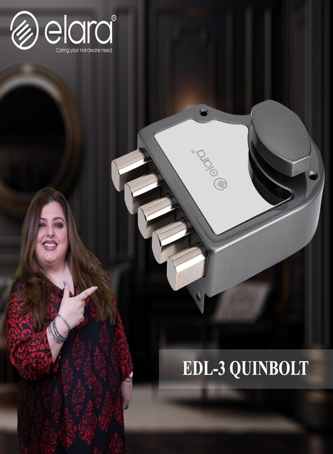 إلارا قفل باب Elara Quinbolt 1CK للباب الرئيسي، مناسب للأبواب الخشبية، قفل باب خشبي يفتح من الداخل مع 4 مفاتيح نحاسية قابلة للعكس (أسود فضي، EDL-03، Quinbolt، Ultra Key) - Image 2